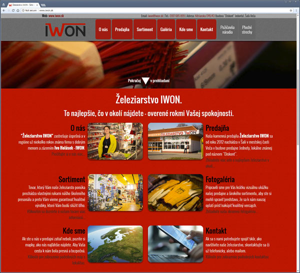 Železiarstvo IWON - Screenshot stránky